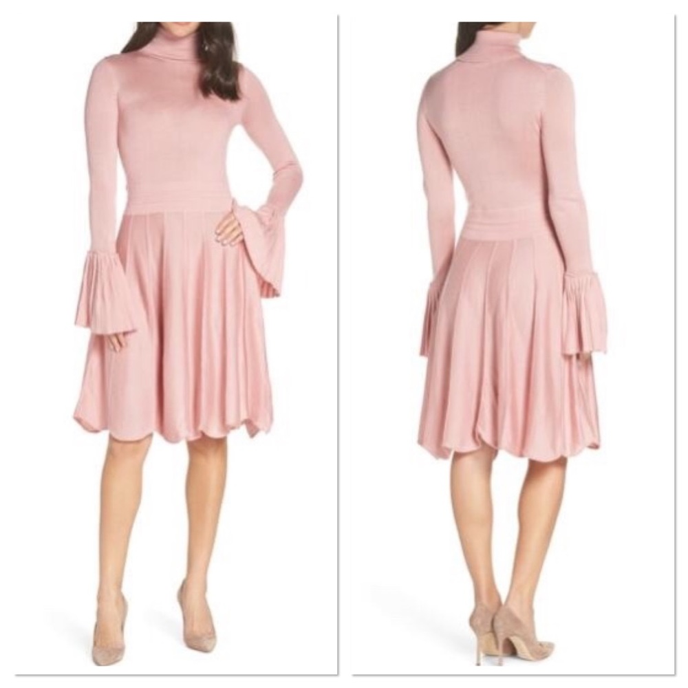 ⬇️ CAARA Pleated Cuff Sweater Dress